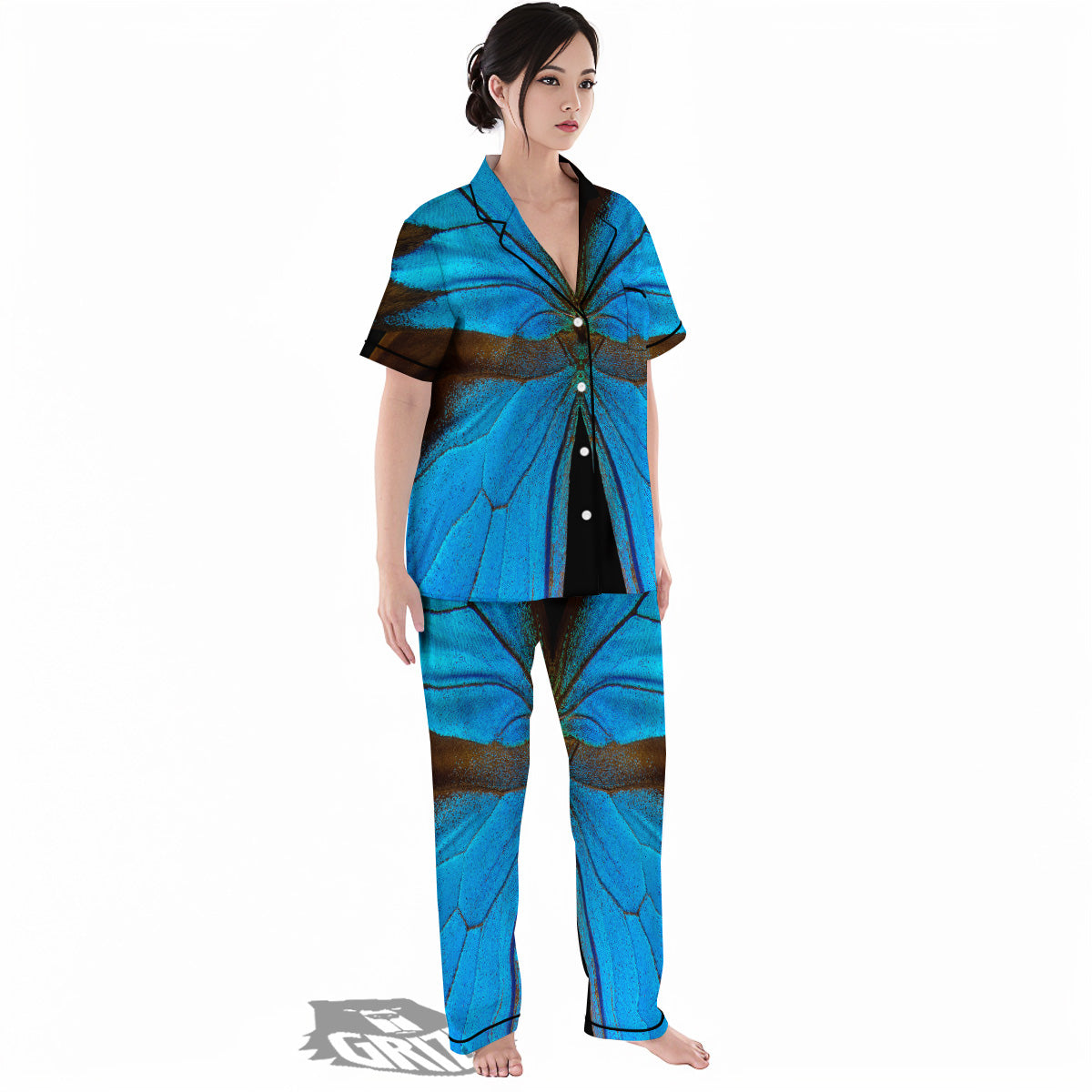 Butterfly Wings Blue Print Women's Pajamas Set-grizzshop