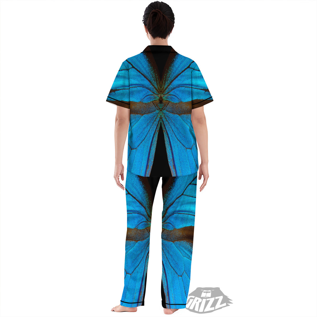 Butterfly Wings Blue Print Women's Pajamas Set-grizzshop