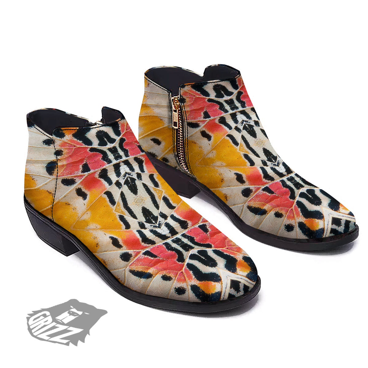 Butterfly Wings Orange Monarch Print Ankle Boots-grizzshop