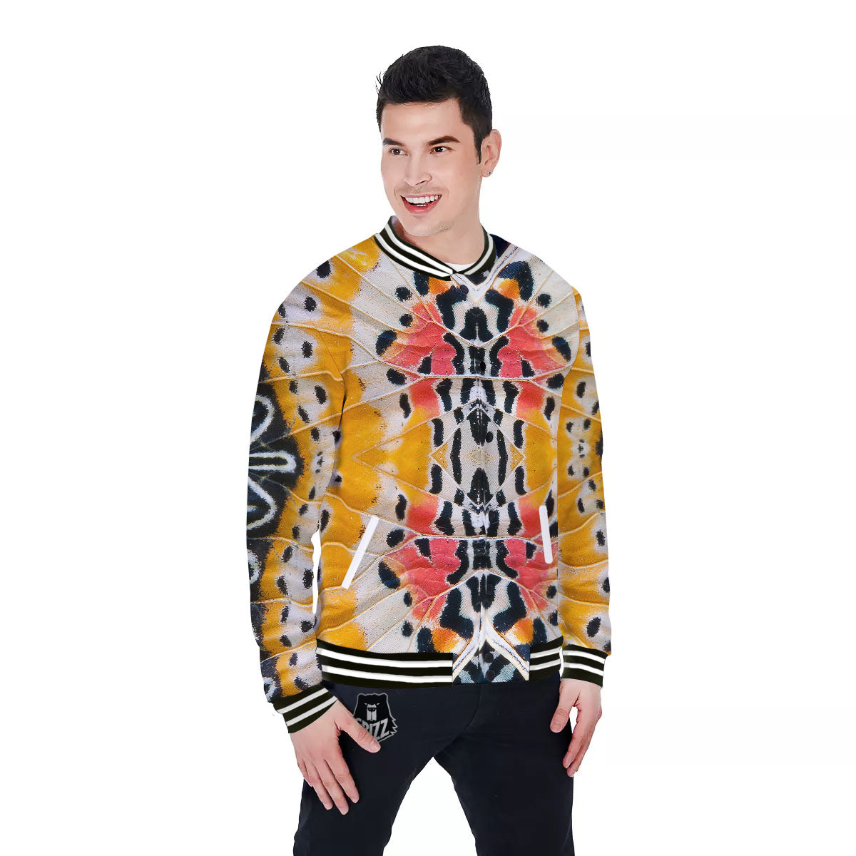 Butterfly Wings Orange Monarch Print Baseball Jacket-grizzshop