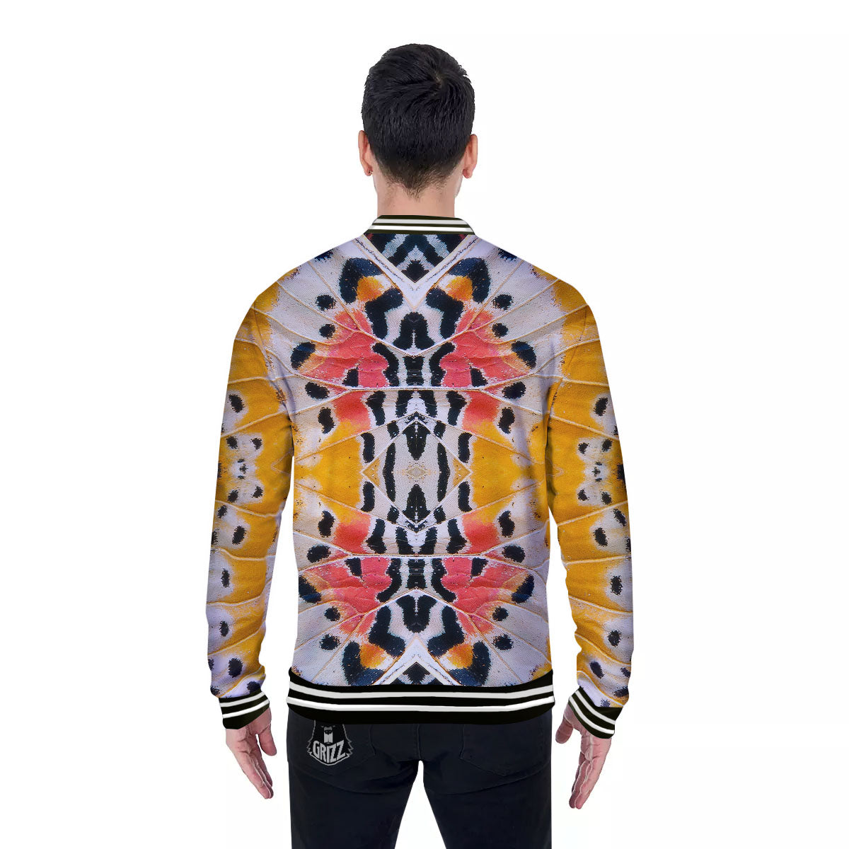Butterfly Wings Orange Monarch Print Baseball Jacket-grizzshop