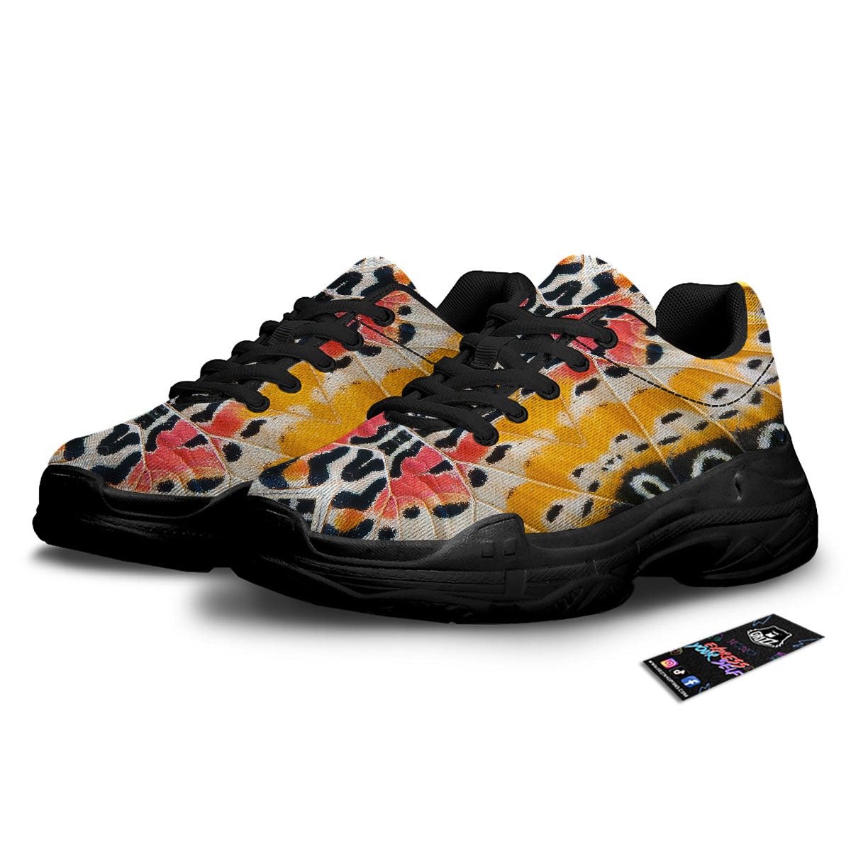 Butterfly Wings Orange Monarch Print Black Chunky Shoes-grizzshop