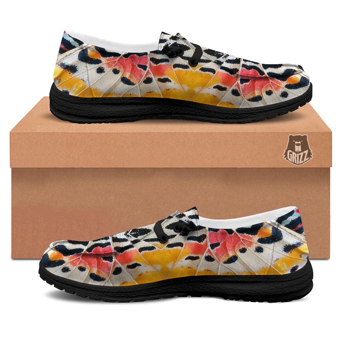 Butterfly Wings Orange Monarch Print Black Loafers-grizzshop