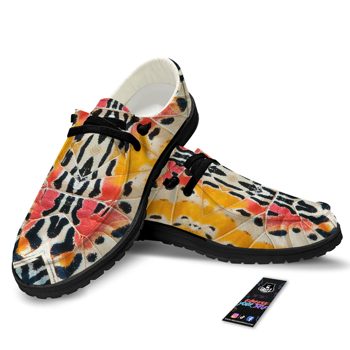 Butterfly Wings Orange Monarch Print Black Loafers-grizzshop