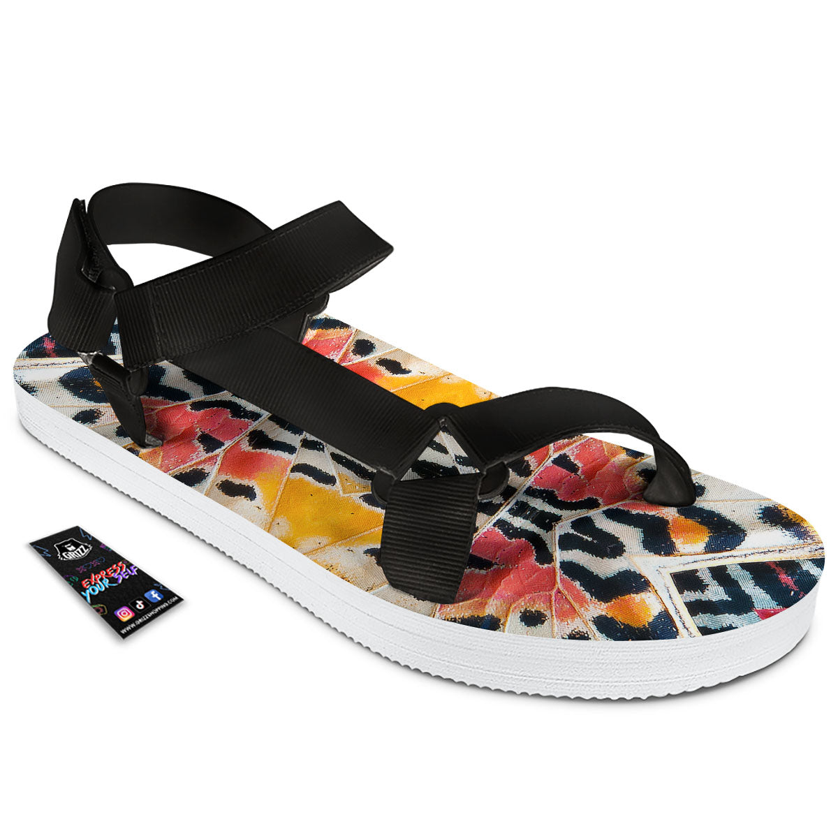 Butterfly Wings Orange Monarch Print Black Open Toe Sandals-grizzshop