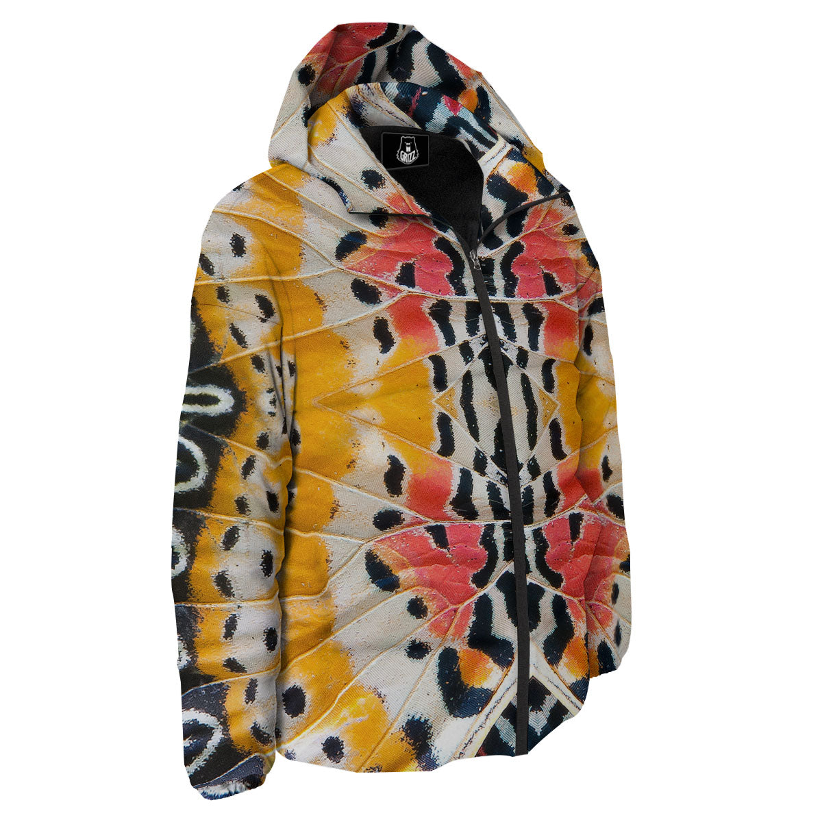 Butterfly Wings Orange Monarch Print Down Jacket-grizzshop