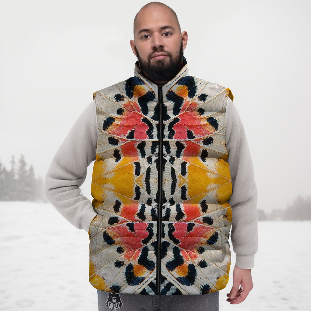 Butterfly Wings Orange Monarch Print Down Vest
