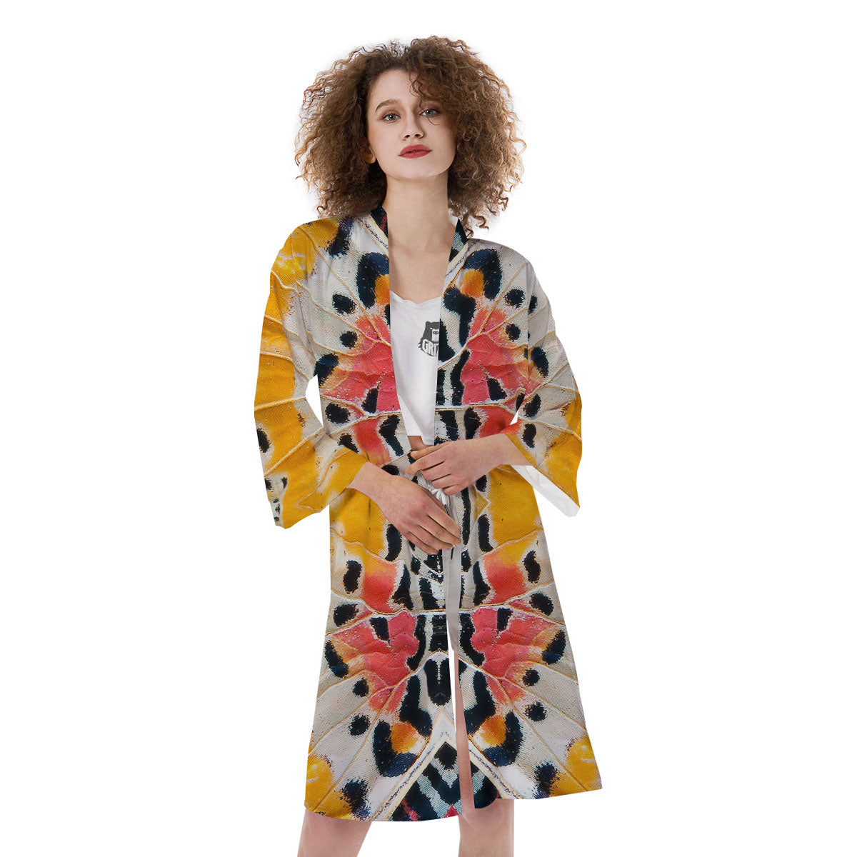 Butterfly Wings Orange Monarch Print Kimono-grizzshop