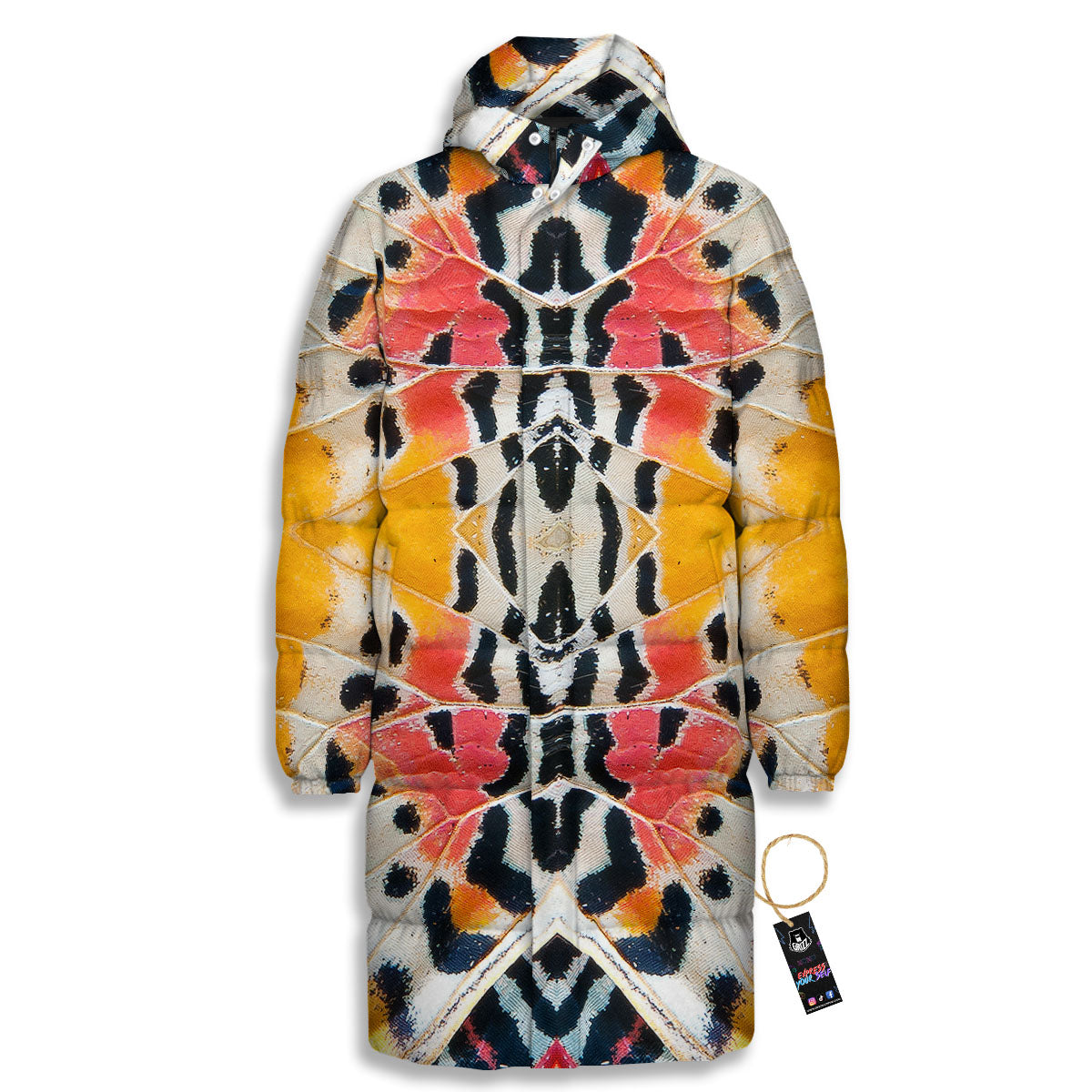 Butterfly Wings Orange Monarch Print Long Down Jacket-grizzshop
