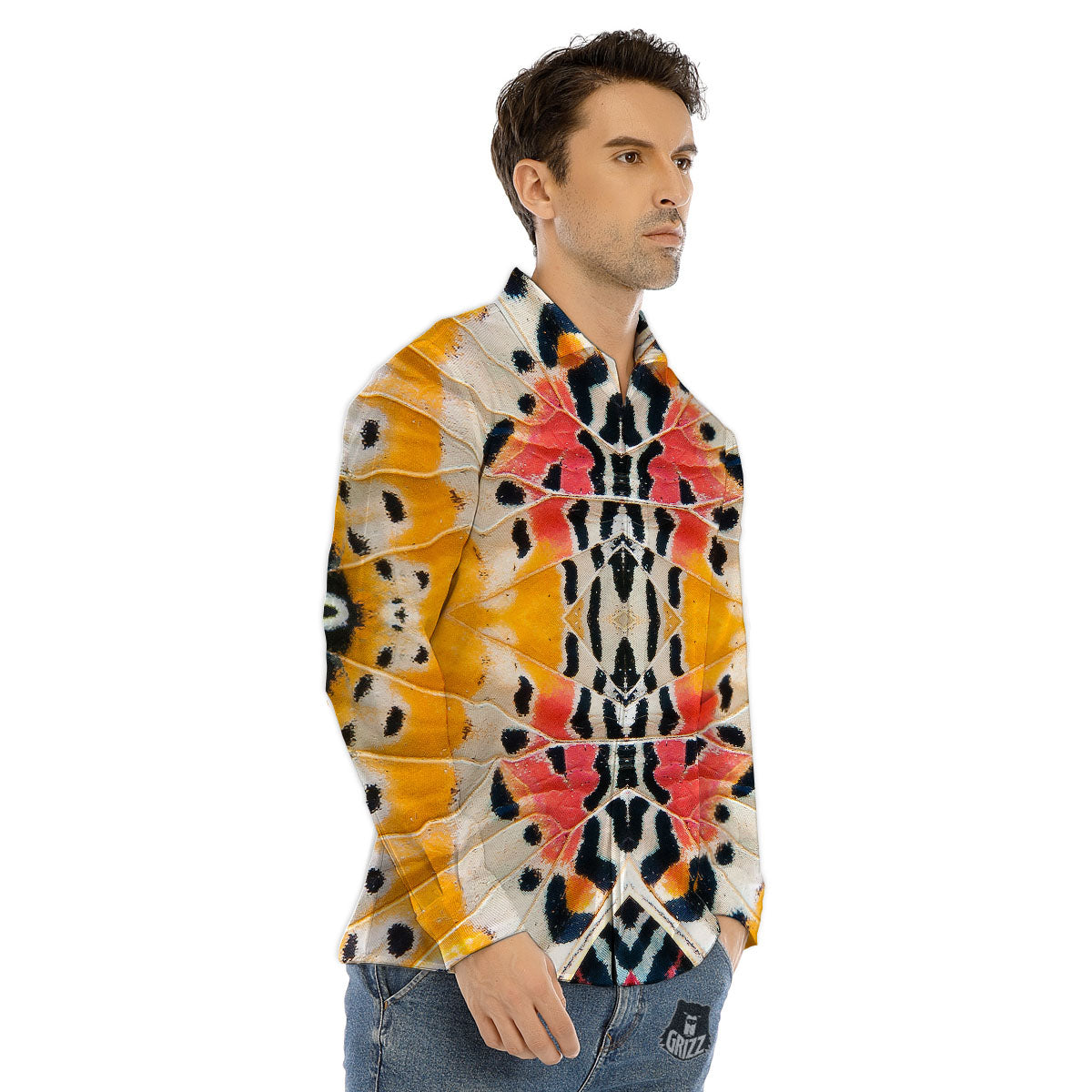 Butterfly Wings Orange Monarch Print Men's Dress Shirts-grizzshop