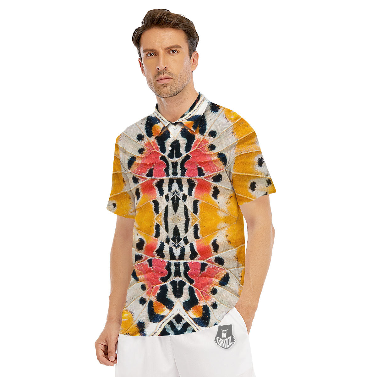 Butterfly Wings Orange Monarch Print Men's Golf Shirts-grizzshop