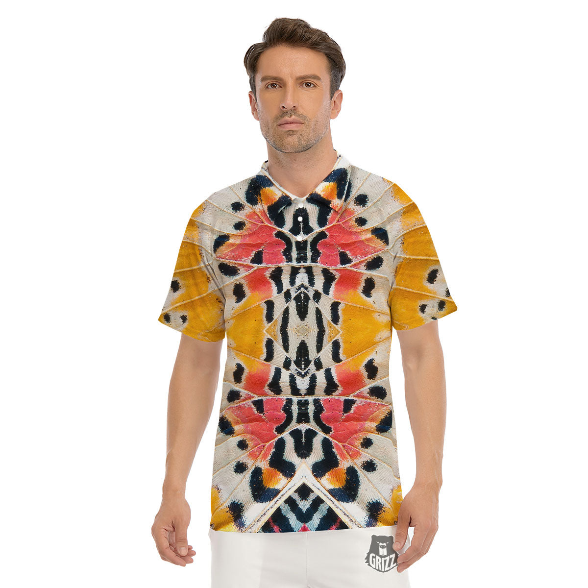 Butterfly Wings Orange Monarch Print Men's Golf Shirts-grizzshop