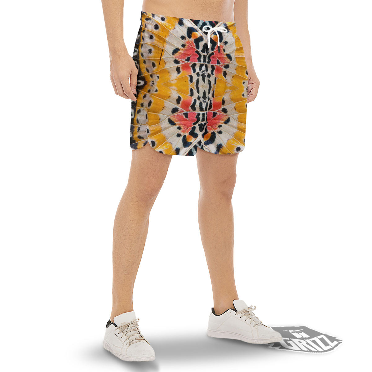 Butterfly Wings Orange Monarch Print Men's Gym Shorts-grizzshop