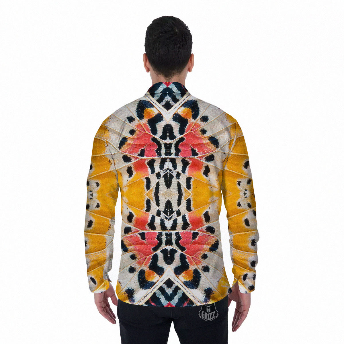 Butterfly Wings Orange Monarch Print Men's Long Sleeve Shirts-grizzshop