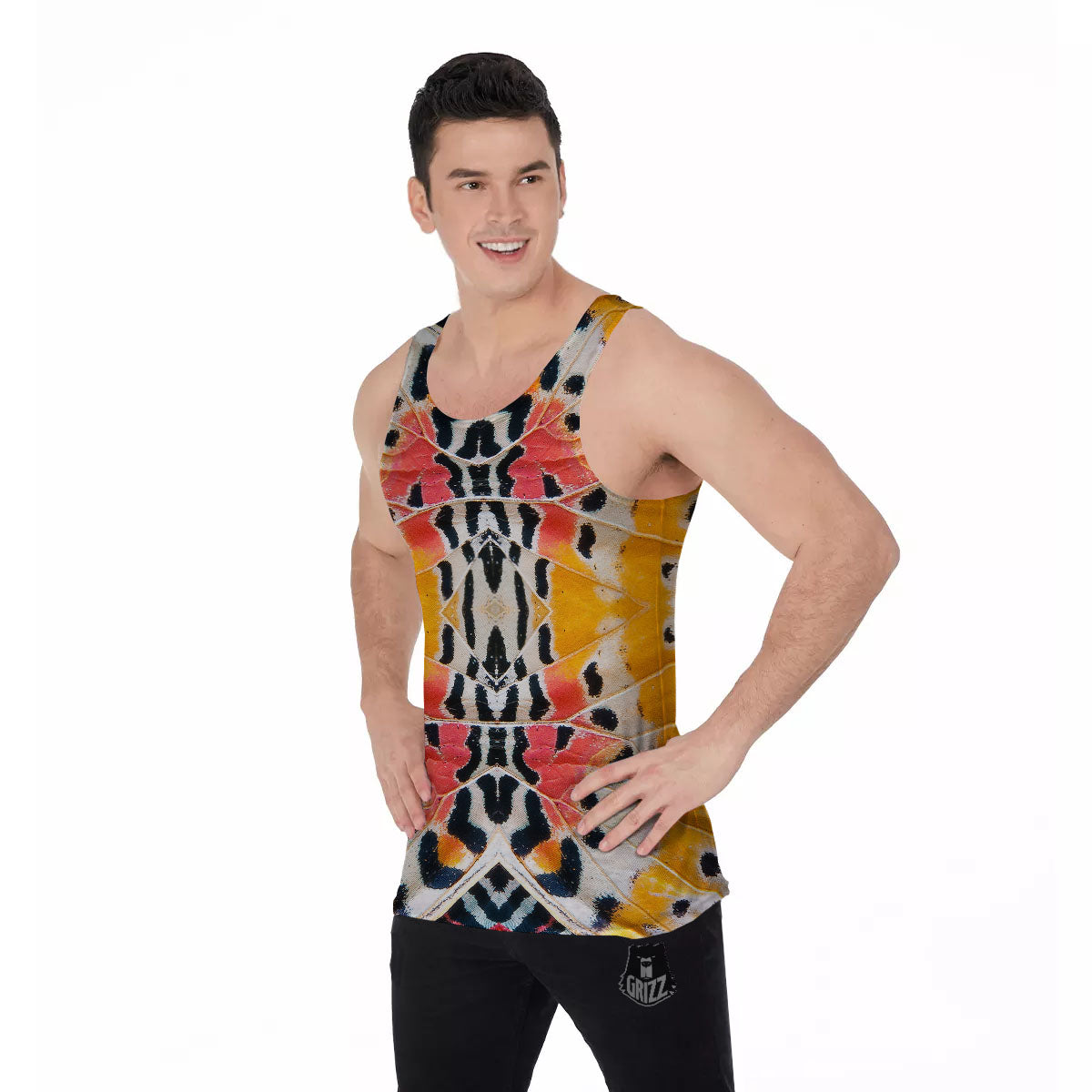Butterfly Wings Orange Monarch Print Men's Tank Top-grizzshop