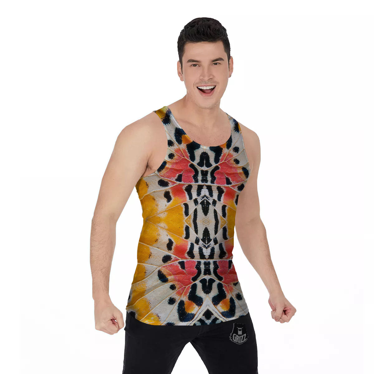 Butterfly Wings Orange Monarch Print Men's Tank Top-grizzshop