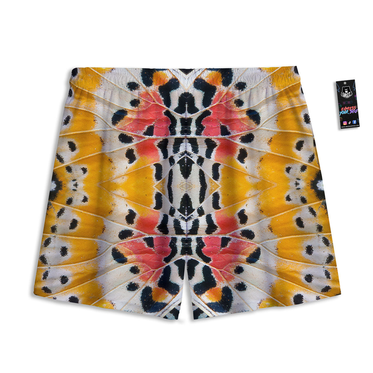 Butterfly Wings Orange Monarch Print Mesh Shorts