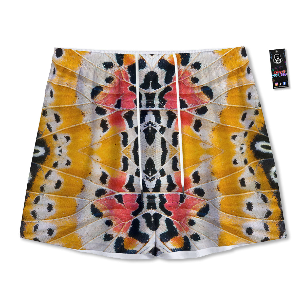 Butterfly Wings Orange Monarch Print Mesh Shorts