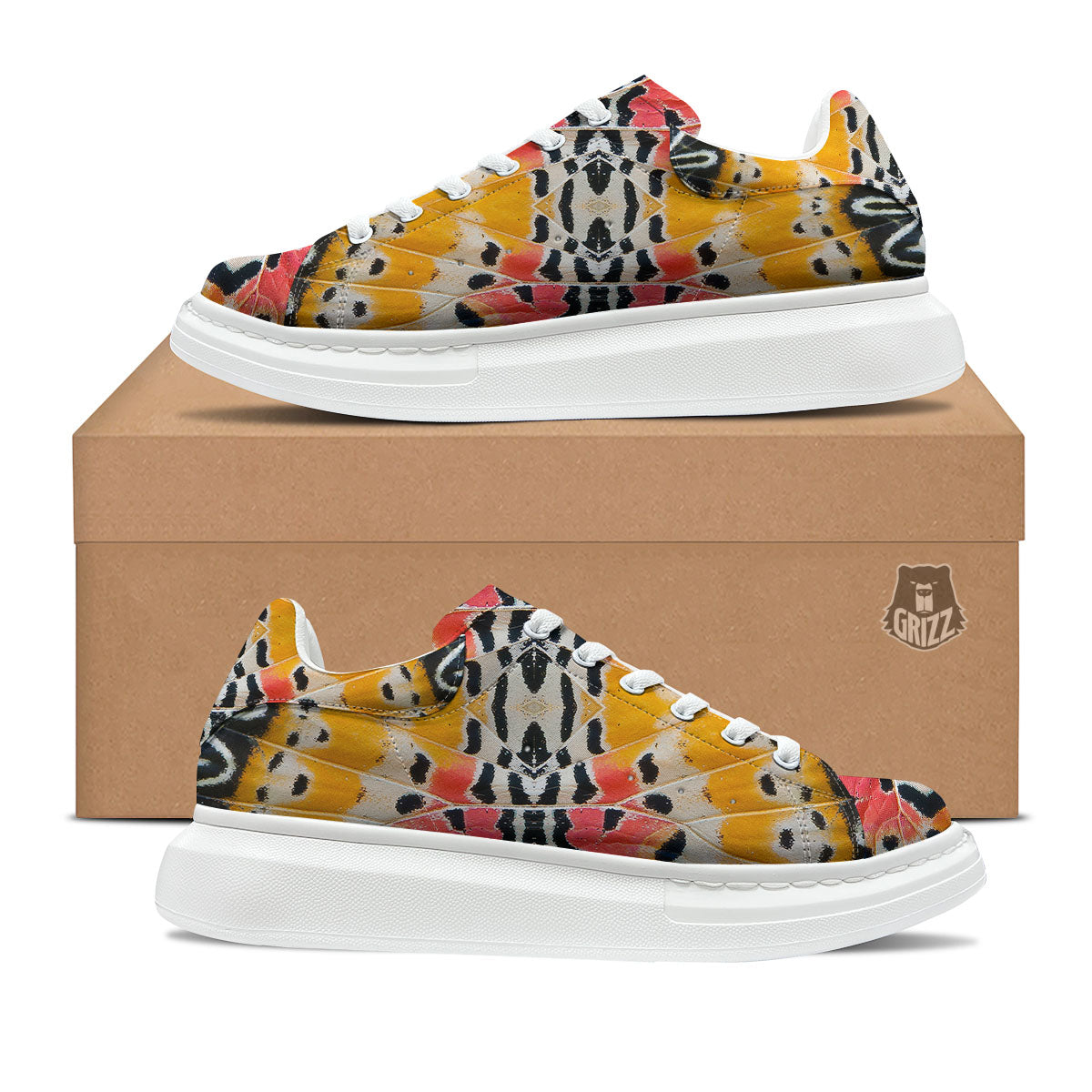Butterfly Wings Orange Monarch Print Platform Shoes-grizzshop