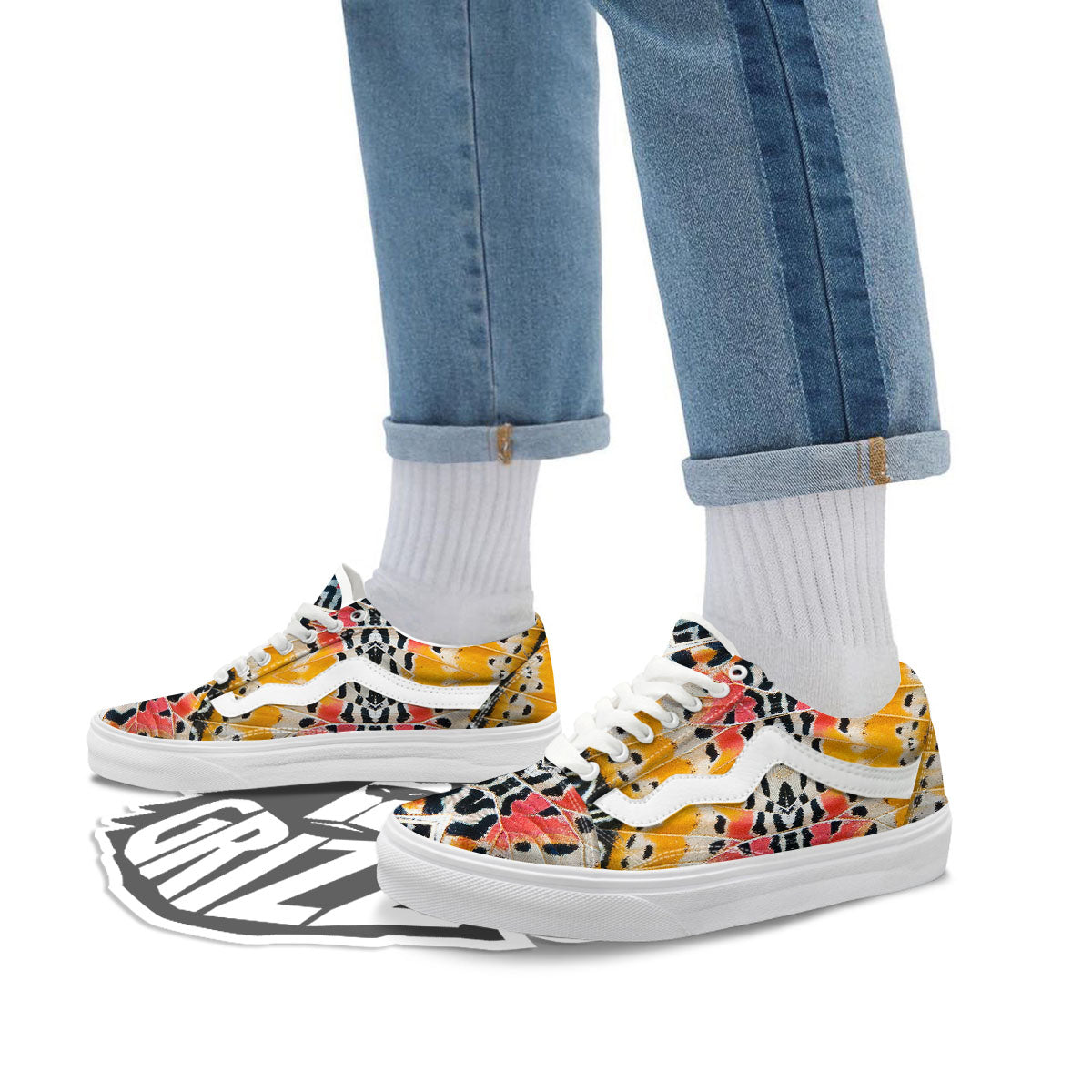 Butterfly Wings Orange Monarch Print Skate Shoes-grizzshop