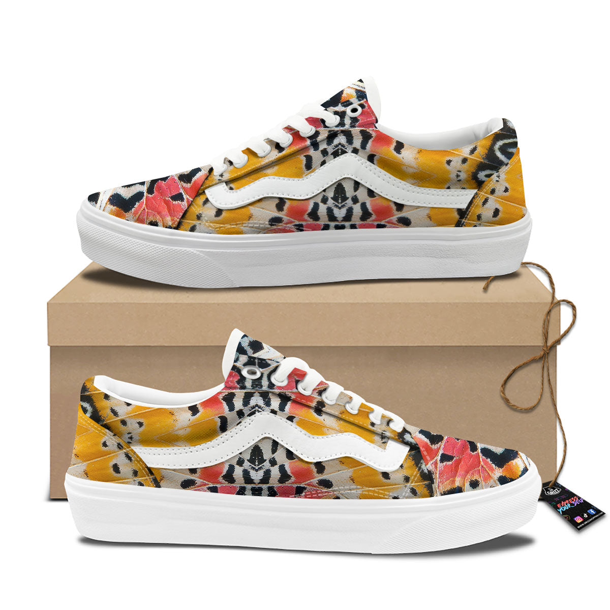 Butterfly Wings Orange Monarch Print Skate Shoes-grizzshop