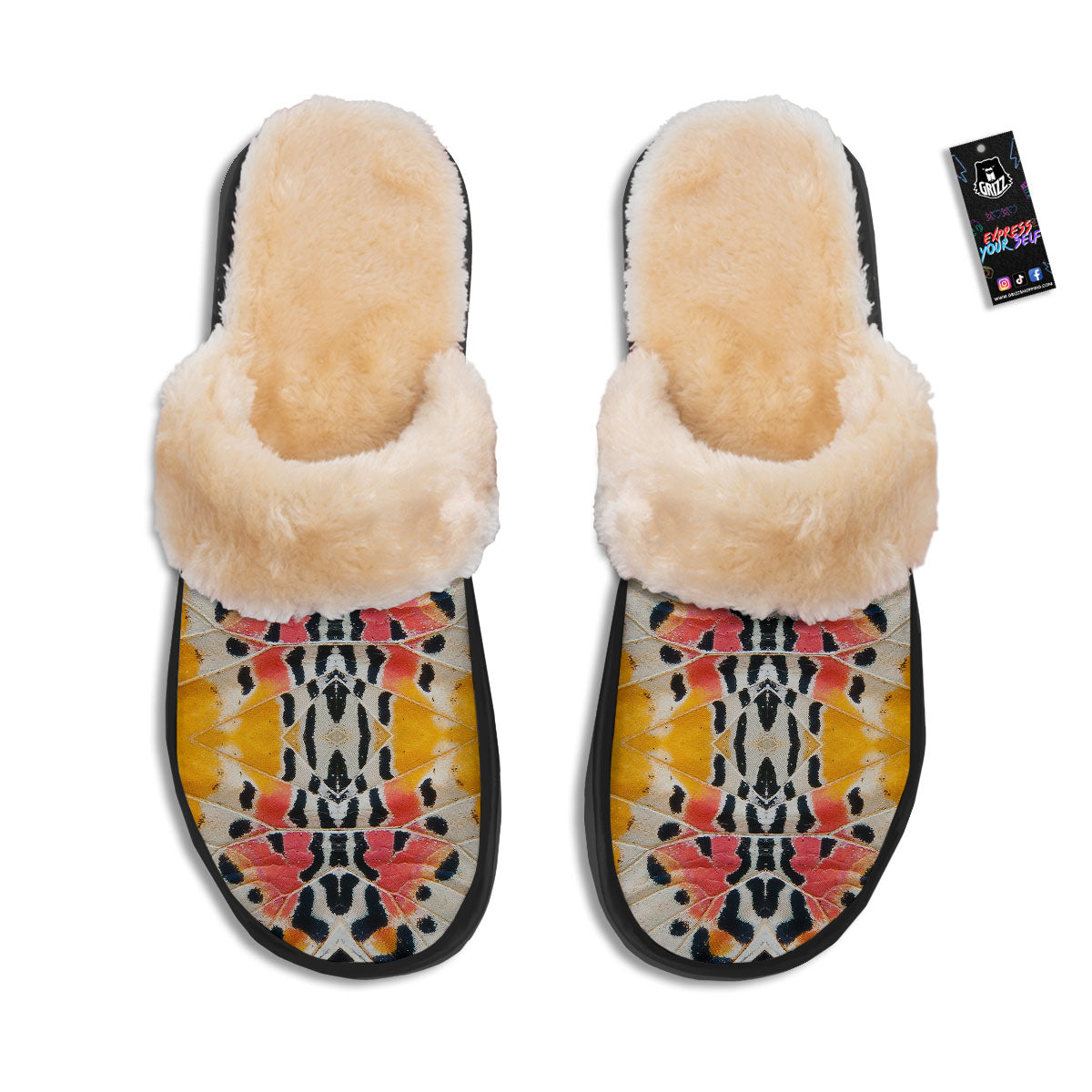 Butterfly Wings Orange Monarch Print Slippers-grizzshop