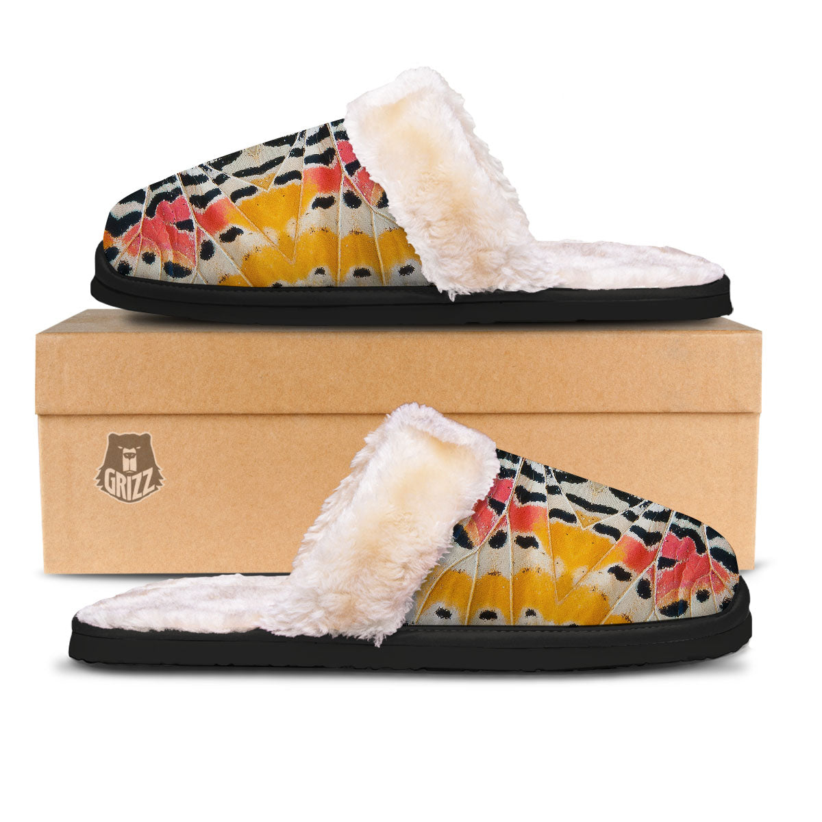 Butterfly Wings Orange Monarch Print Slippers-grizzshop