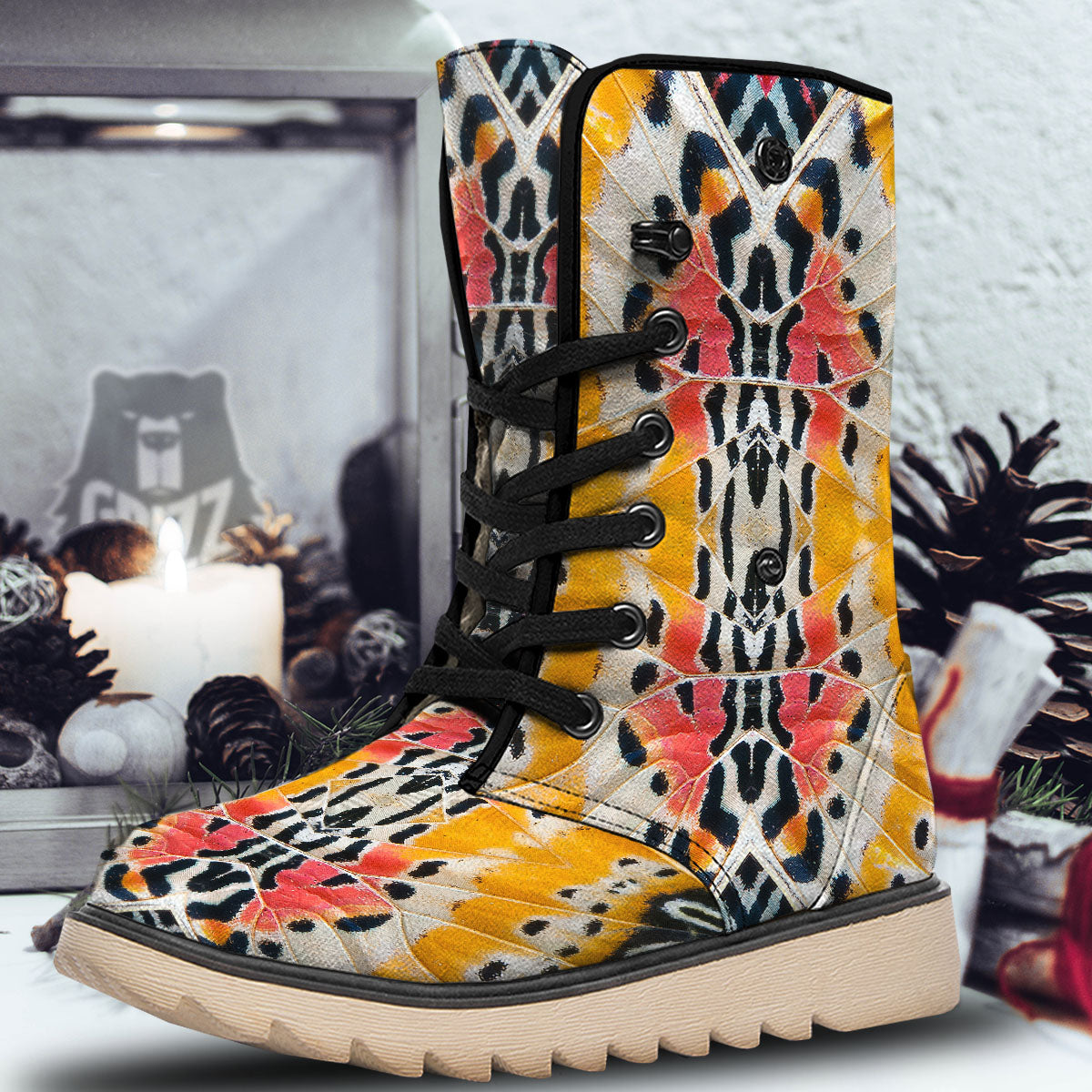Butterfly Wings Orange Monarch Print Snow Boots-grizzshop