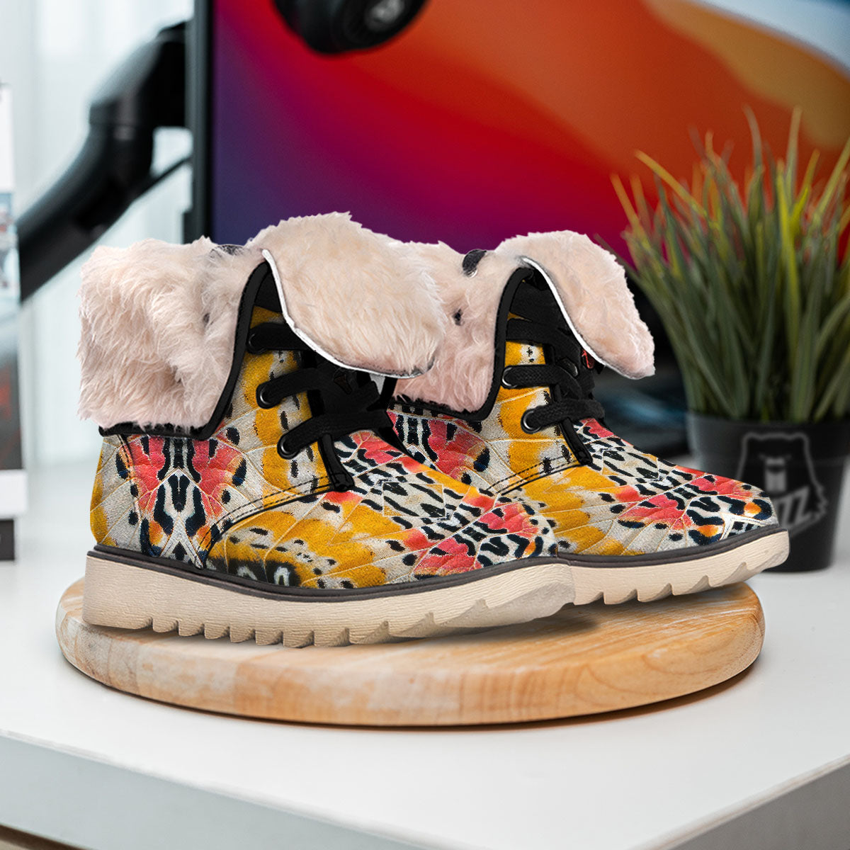 Butterfly Wings Orange Monarch Print Snow Boots-grizzshop