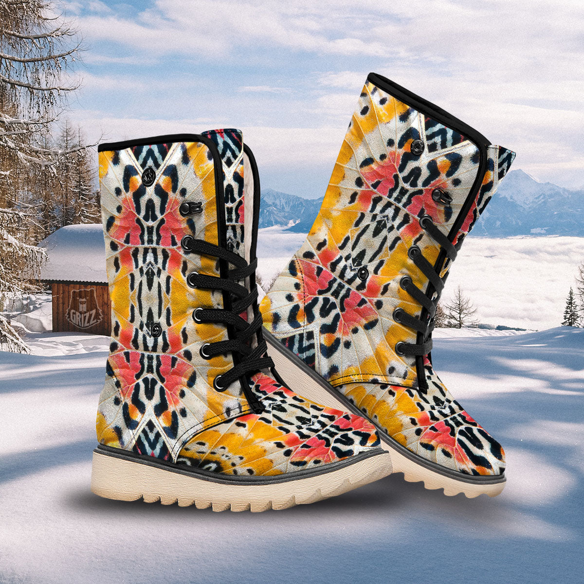 Butterfly Wings Orange Monarch Print Snow Boots-grizzshop