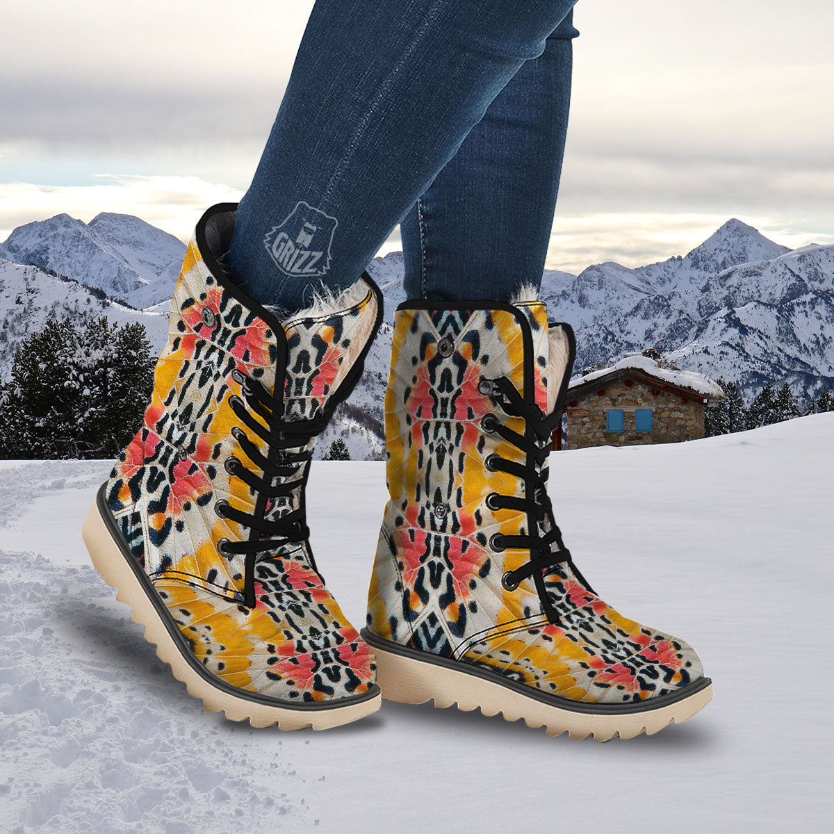 Butterfly Wings Orange Monarch Print Snow Boots-grizzshop