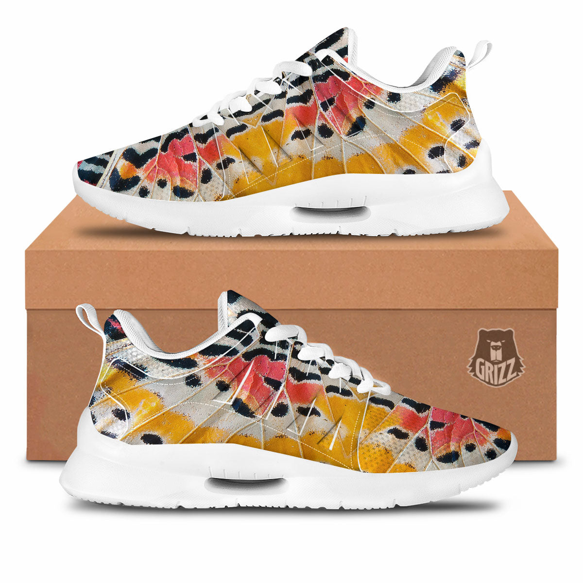 Butterfly Wings Orange Monarch Print Tennis Shoes-grizzshop