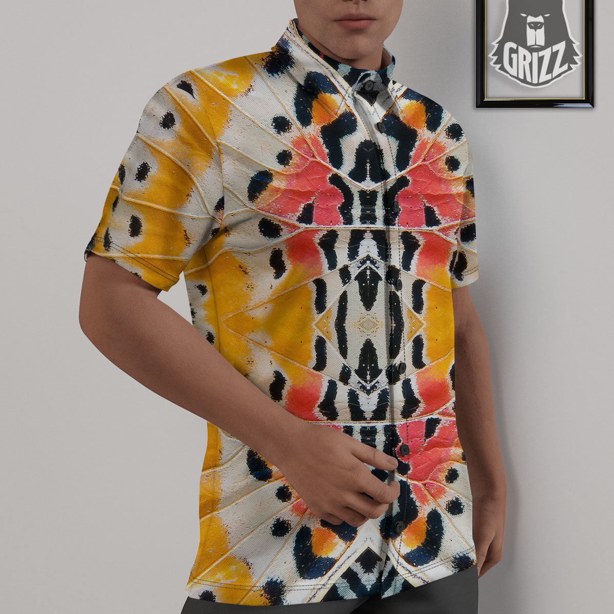 Butterfly Wings Orange Monarch Print Untucked Shirts-grizzshop