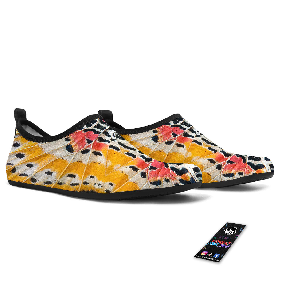 Butterfly Wings Orange Monarch Print Water Shoes-grizzshop
