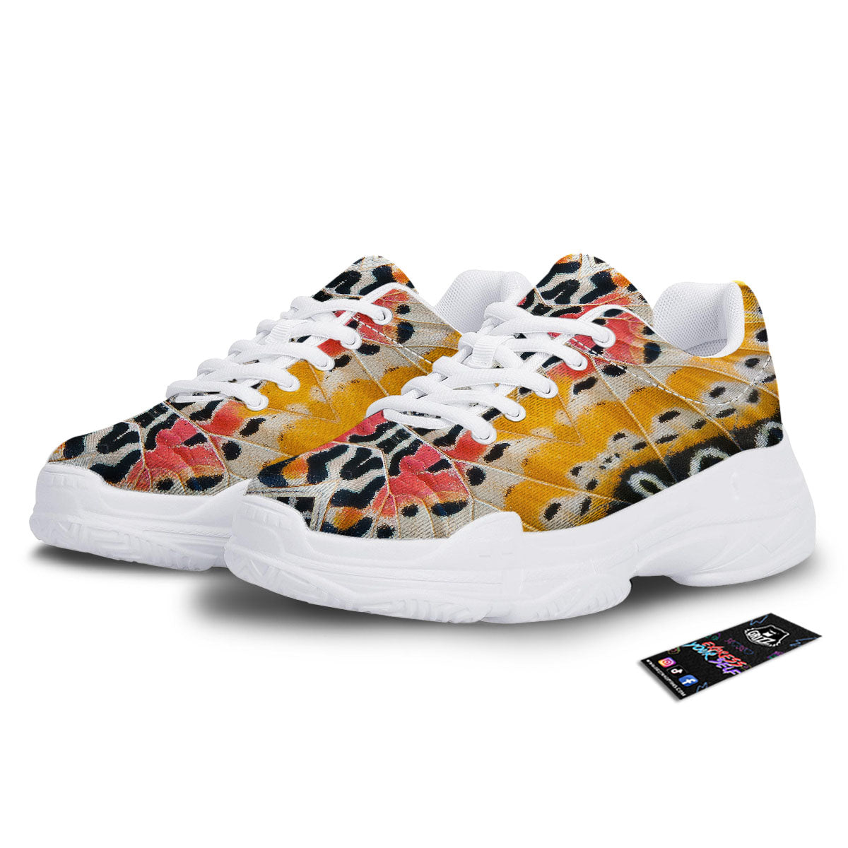 Butterfly Wings Orange Monarch Print White Chunky Shoes-grizzshop
