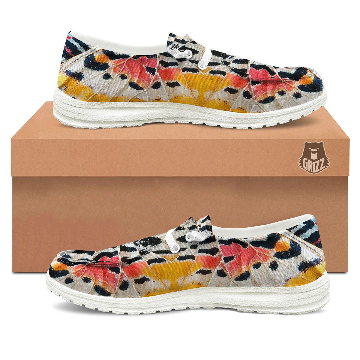 Butterfly Wings Orange Monarch Print White Loafers-grizzshop
