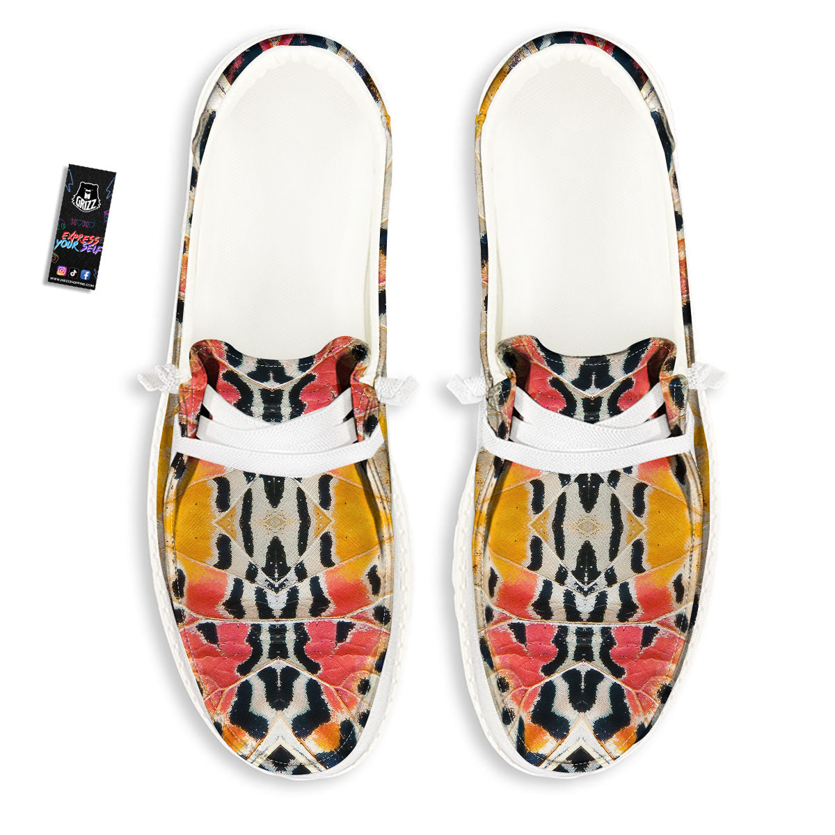 Butterfly Wings Orange Monarch Print White Loafers-grizzshop