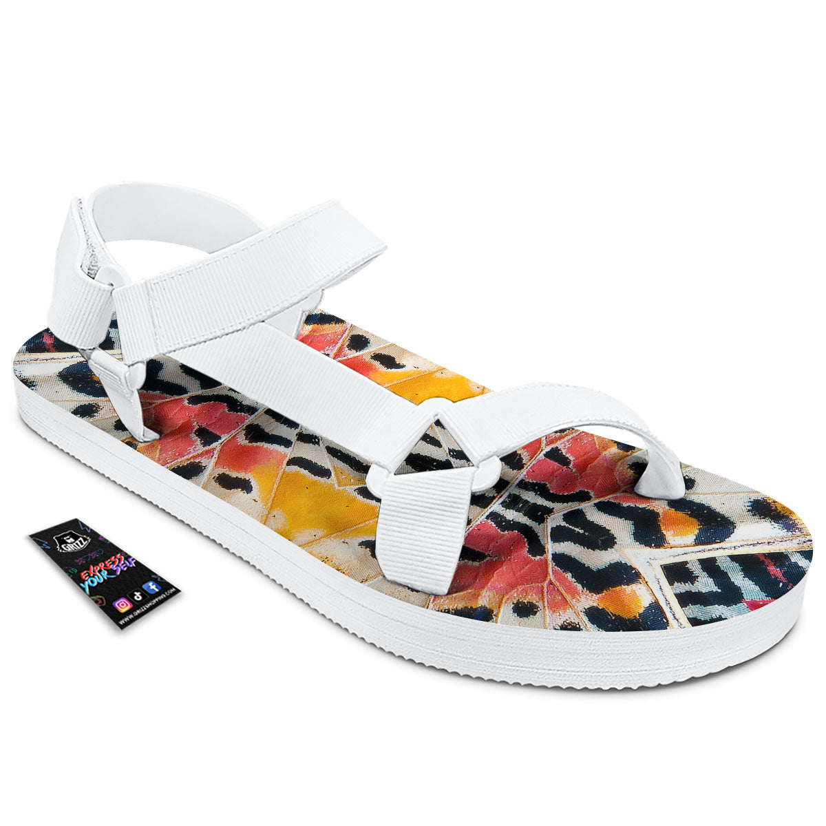 Butterfly Wings Orange Monarch Print White Open Toe Sandals-grizzshop