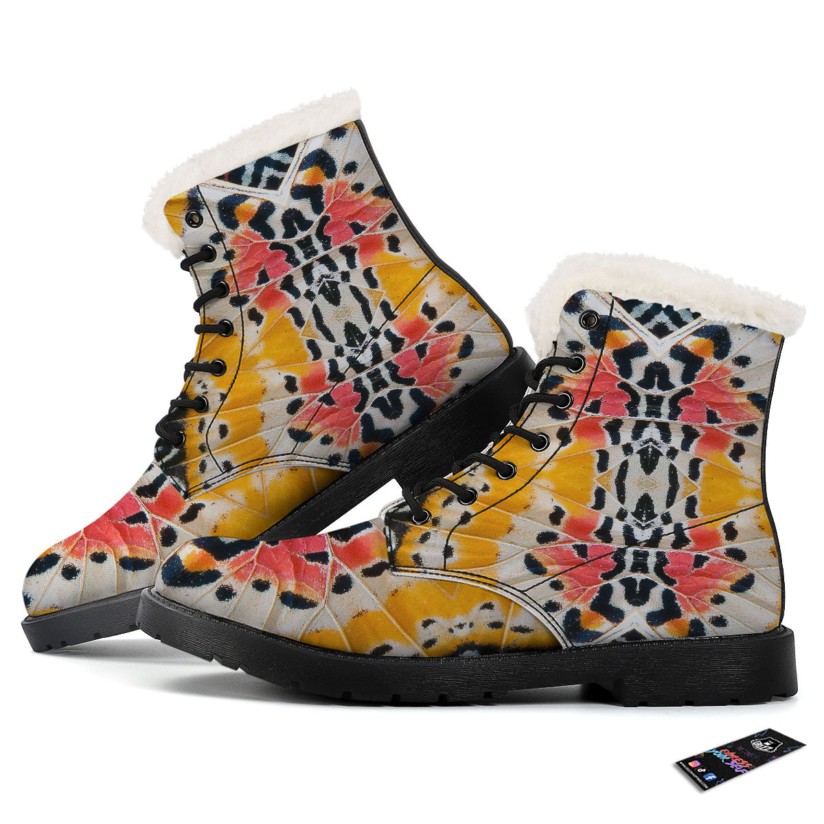 Butterfly Wings Orange Monarch Print Winter Boots-grizzshop