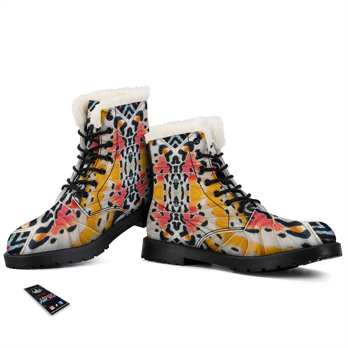 Butterfly Wings Orange Monarch Print Winter Boots-grizzshop