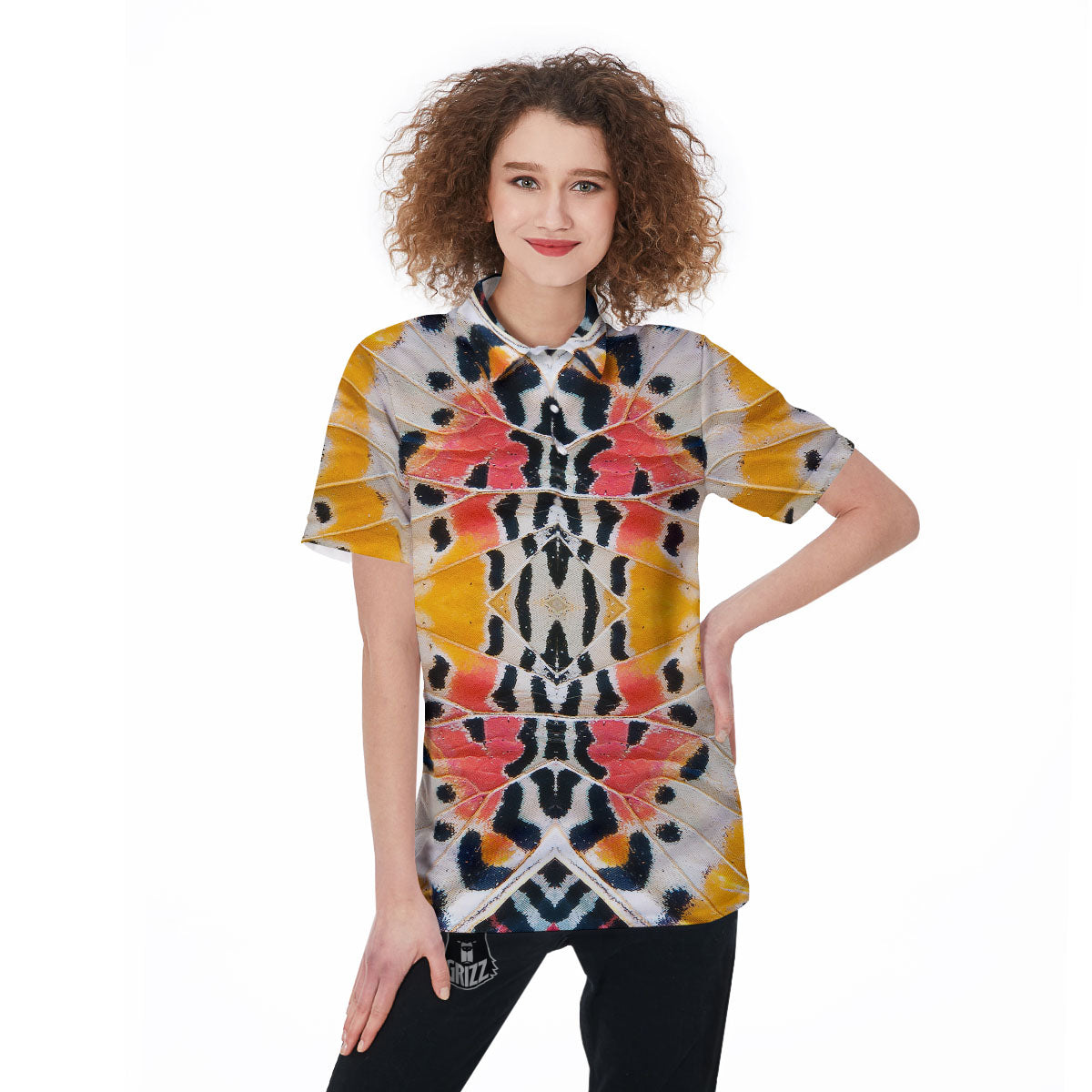 Butterfly Wings Orange Monarch Print Women's Golf Shirts-grizzshop