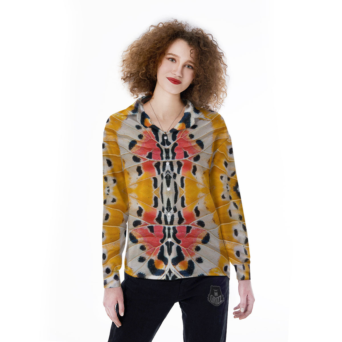 Butterfly Wings Orange Monarch Print Women's Long Sleeve Shirts-grizzshop