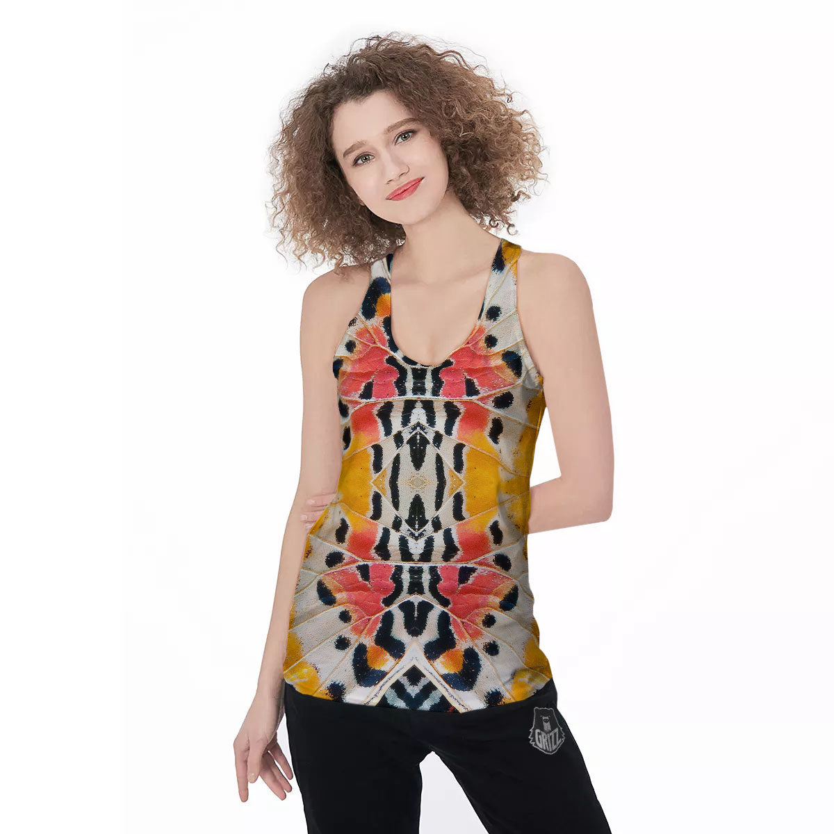 Butterfly Wings Orange Monarch Print Women's Racerback Tank Top-grizzshop