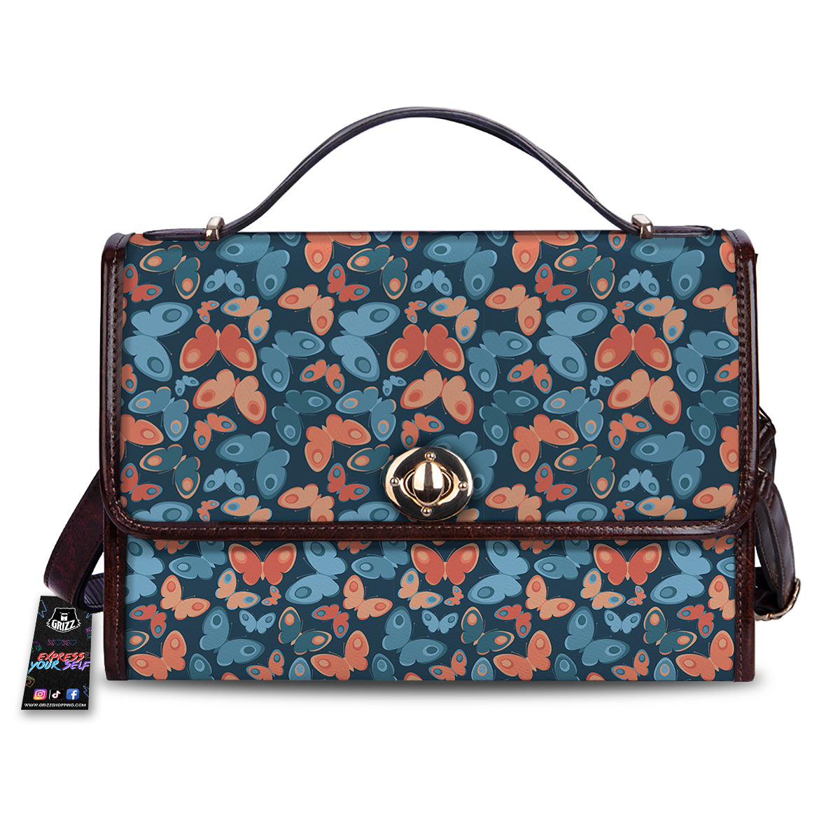 Butterfly Blue And Orange Print Women's Satchel Bag