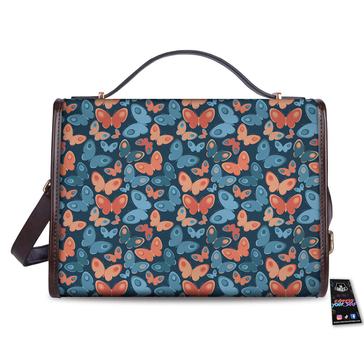 Butterfly Blue And Orange Print Women's Satchel Bag