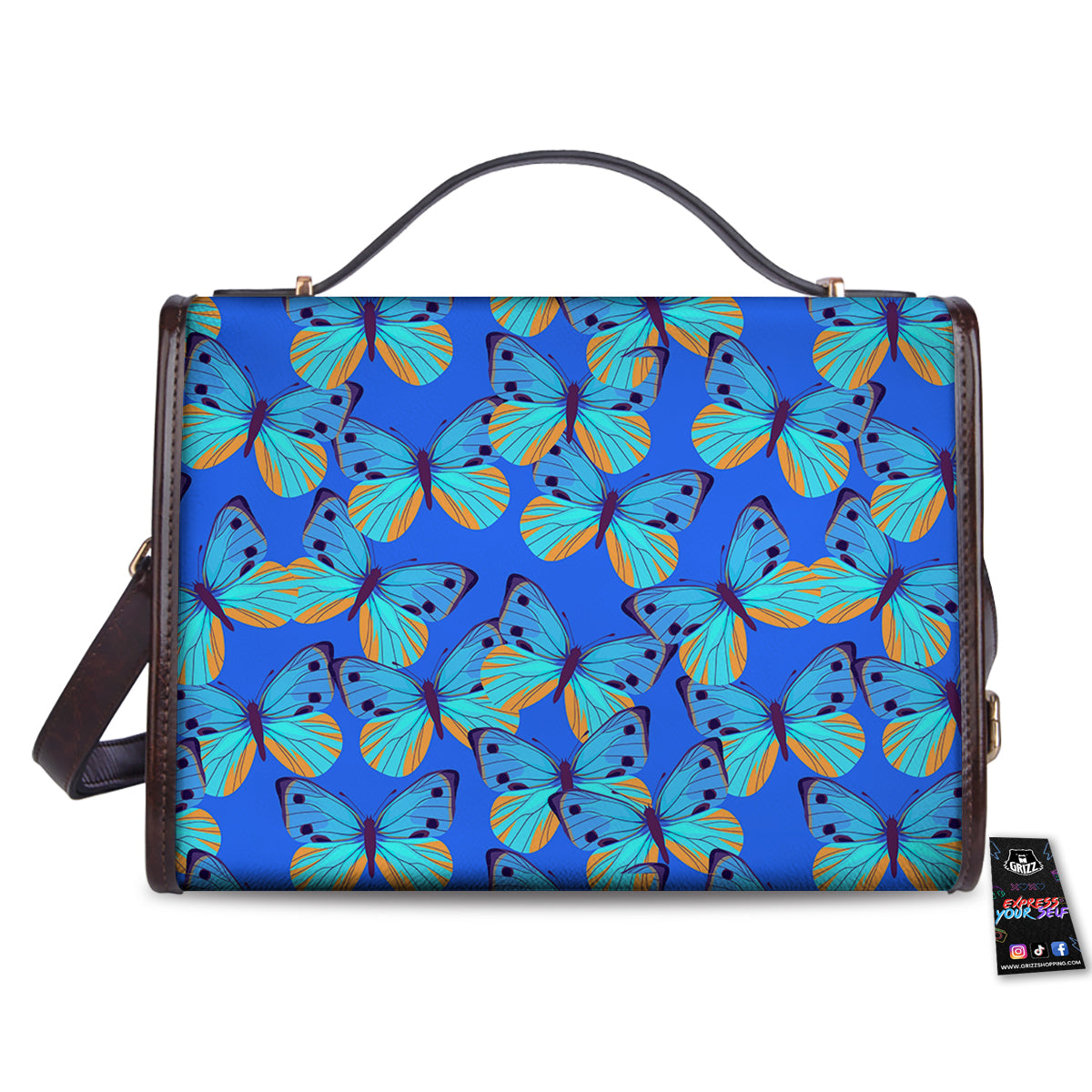 Butterfly Blue Watercolor Print Pattern Women's Satchel Bag