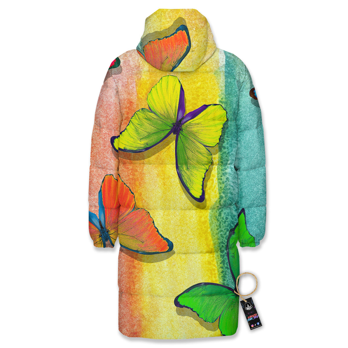 Butterfly Colorful Watercolor Print Long Down Jacket