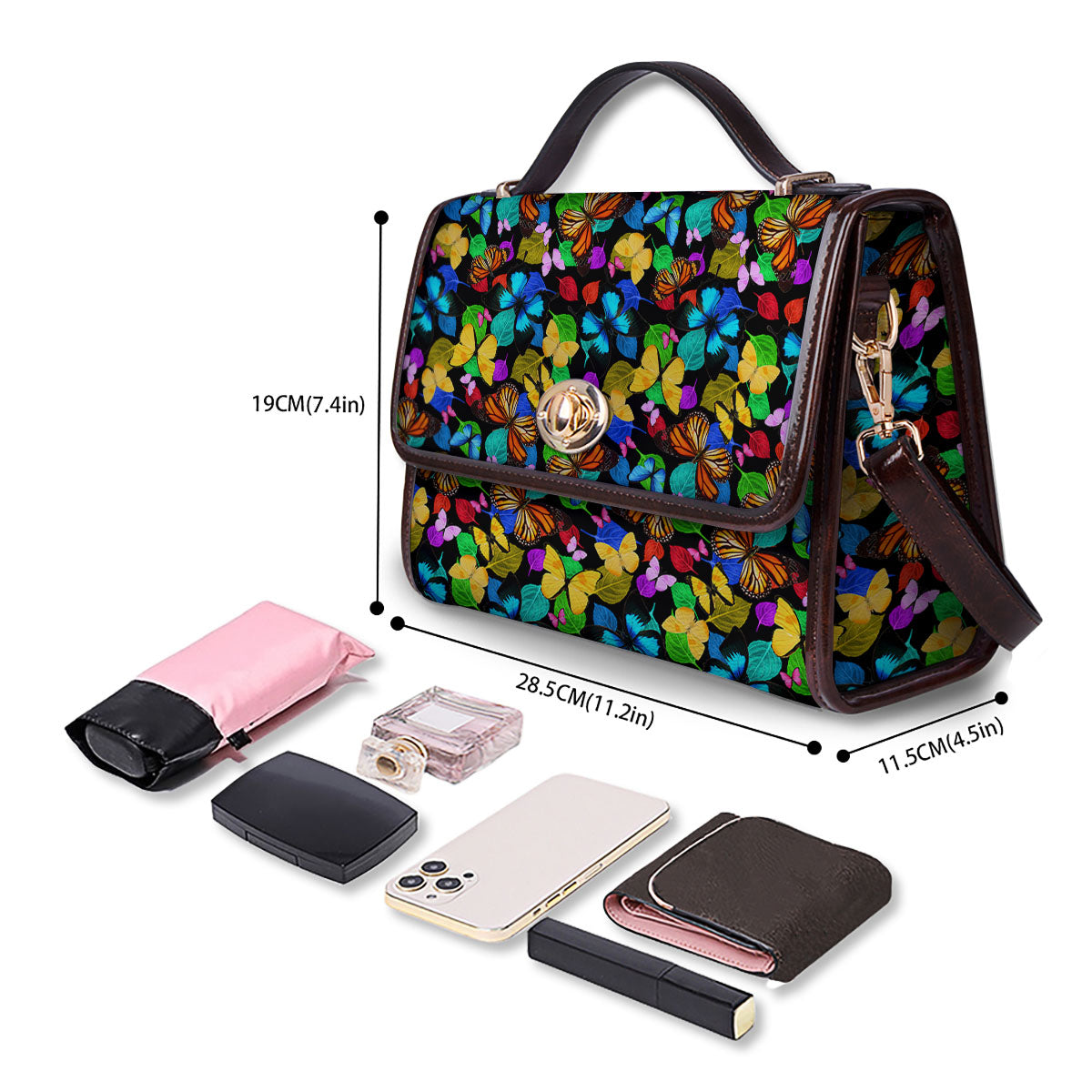 Butterfly Rainbow Print Pattern Women's Satchel Bag