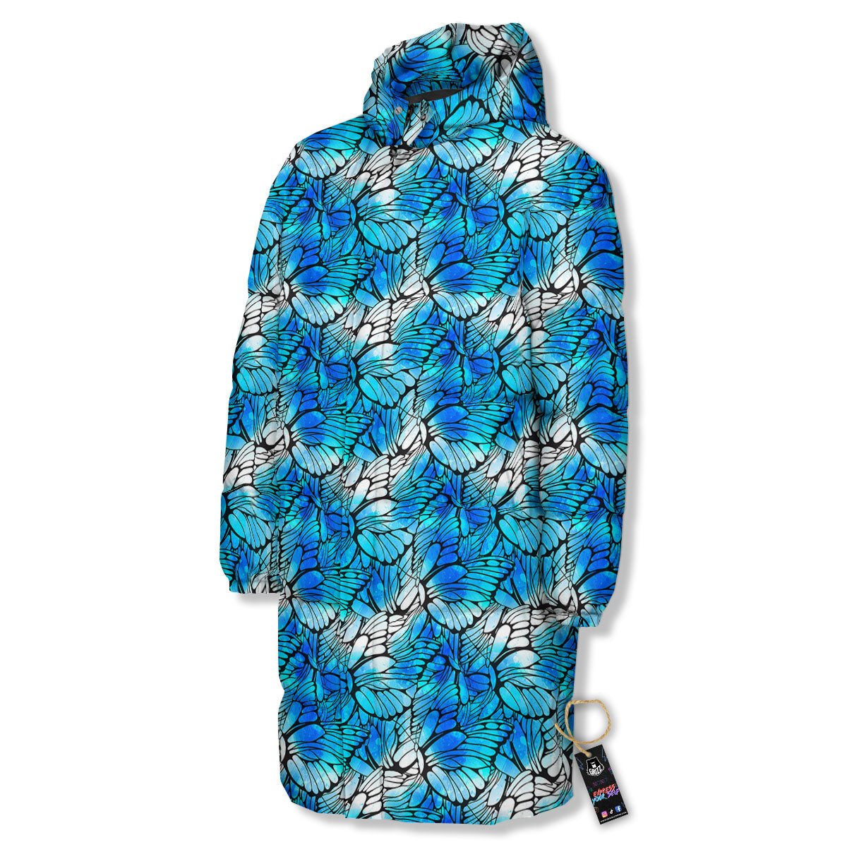 Butterfly Watercolor Blue Print Pattern Long Down Jacket