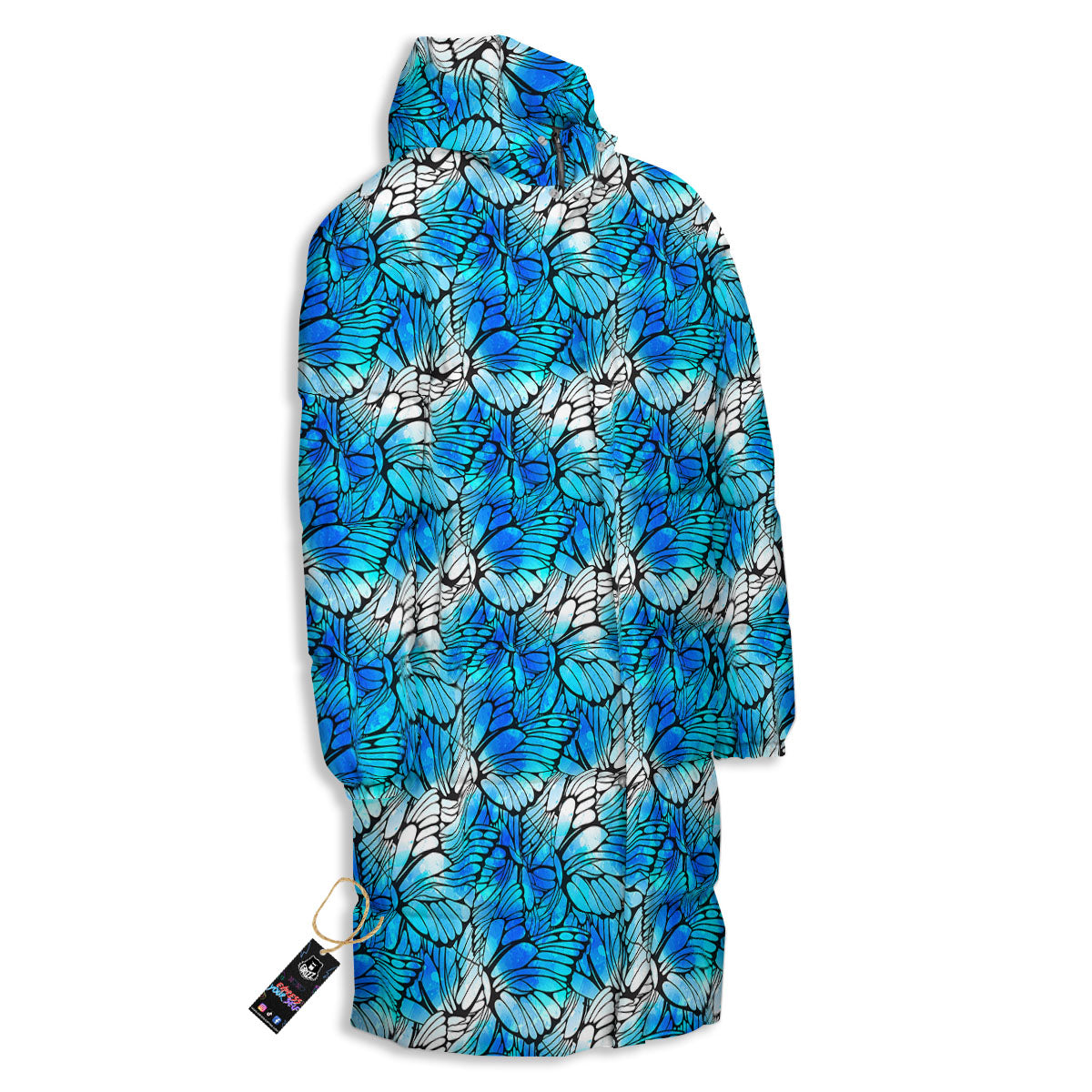 Butterfly Watercolor Blue Print Pattern Long Down Jacket